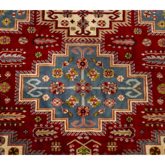 Late 20th Century Indian Kazak Style Wool Carpet, 9' 7" X 6' For Sale - Image 5 of 9