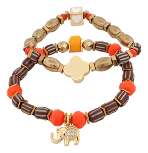 Soulful Journey Gold Beaded Bracelet Set with Heart & Elephant