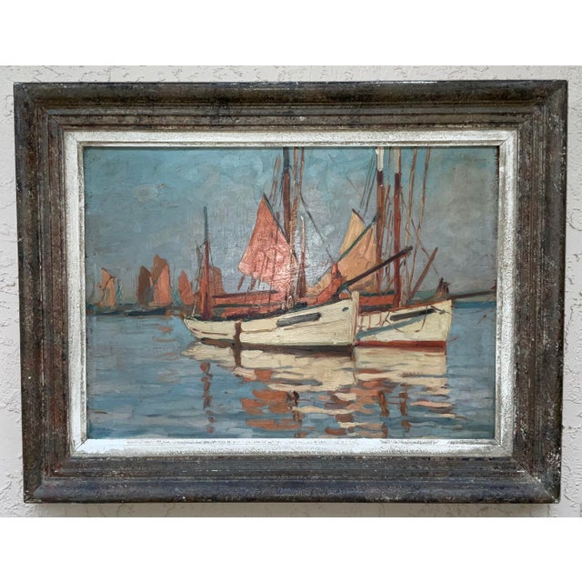 Vintage French Impressionist Harbor Scene Oil Painting, Lucien Lefebvre-Foinet Frame For Sale - Image 17 of 17
