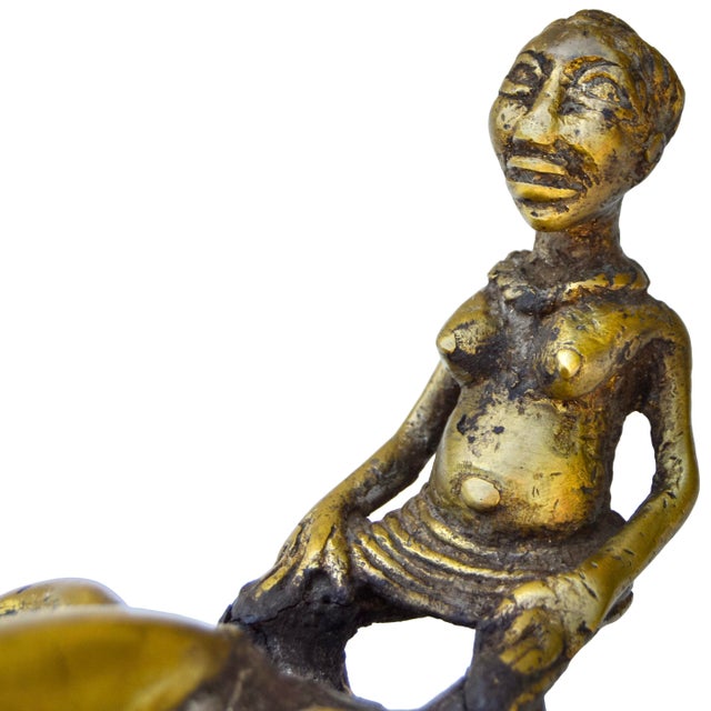 Mid 20th Century Handmade West-African Unique Brass Figurine & Shell Mask For Sale - Image 9 of 11