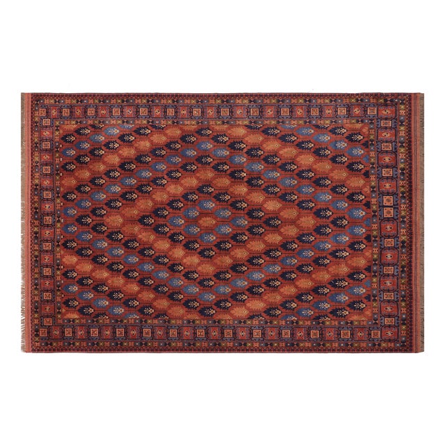 Tribl Kargahi 1980's Rust/Blue Hand-Knotted Wool Rug - 7'3'' X 10'2'' For Sale - Image 9 of 9