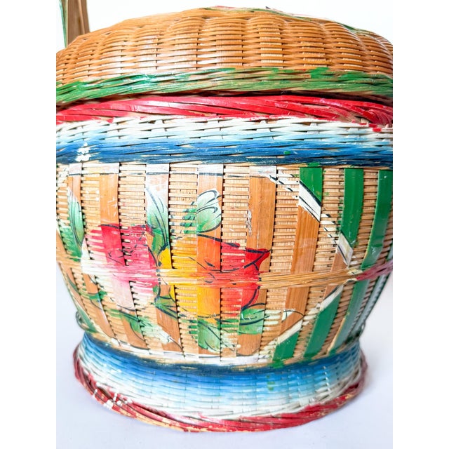 Vintage Folk Art Chinese Wedding Basket, Hand Painted For Sale - Image 11 of 12