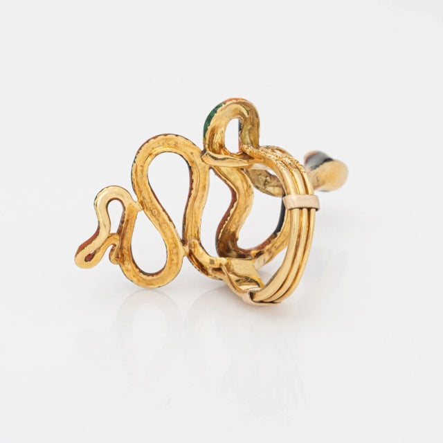 Vintage Enamel Snake Ring 18k Yellow Gold Large Coiled Serpent Cocktail Jewellery size 6.5 For Sale - Image 4 of 6