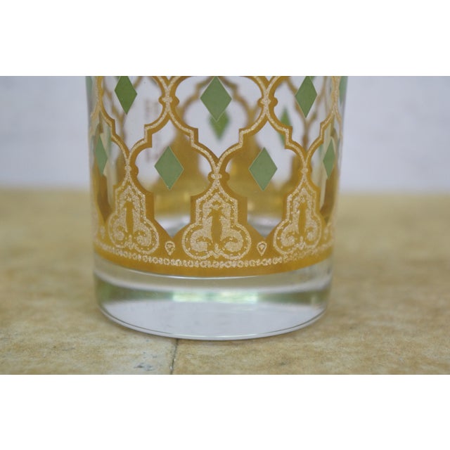 1960s Mid Century Modern Culver Valencia 22k Gold Green Lattice Highball Glasses - 7 pcs For Sale - Image 9 of 12