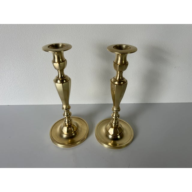 Available for sale this fantastic pair of Vintage Hollywood Regency solid brass candle holders. Measures: 5.0" w x 5.0" d...