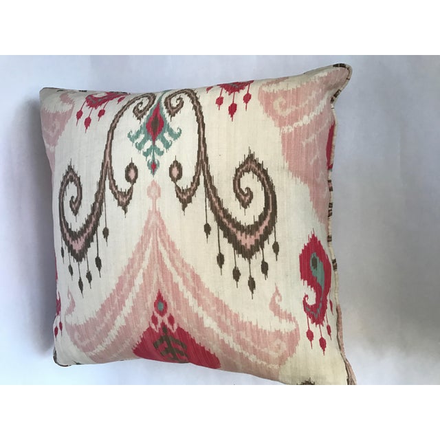White Pink & Brown Ikat Cotton Down Filled Pillows - A Pair For Sale - Image 8 of 9