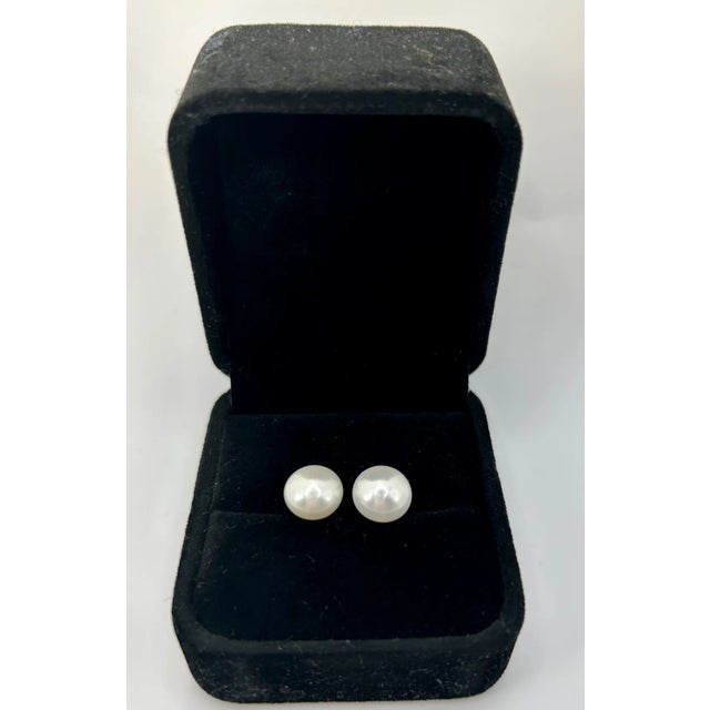 Transitional 14k Button Cultured Pearl Studs Earrings - 2 Pieces For Sale - Image 3 of 8