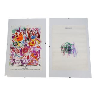 Palazzo Grassi Venice Art Poster & Drawing by Jean Tinguely, 1987, Set of 2 For Sale