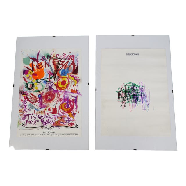 Palazzo Grassi Venice Art Poster & Drawing by Jean Tinguely, 1987, Set of 2 For Sale