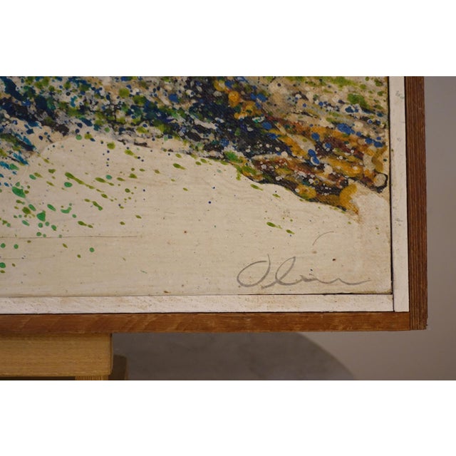 1970s 1970s Vintage Abstract Green Seagull Impressionist Pointillisim Canvas Painting '75 Beach Chic, Framed For Sale - Image 5 of 6