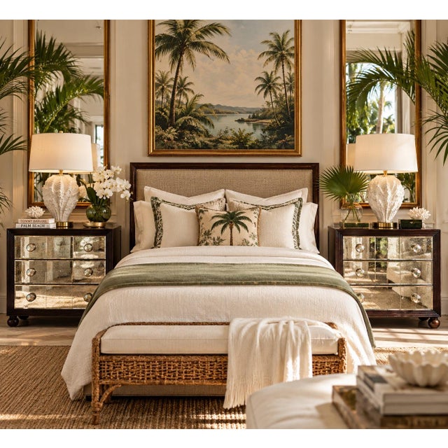 Elegant pair of Tommy Bahama Home Royal Kahala Starlight nightstands, featuring a sophisticated tropical-inspired design...