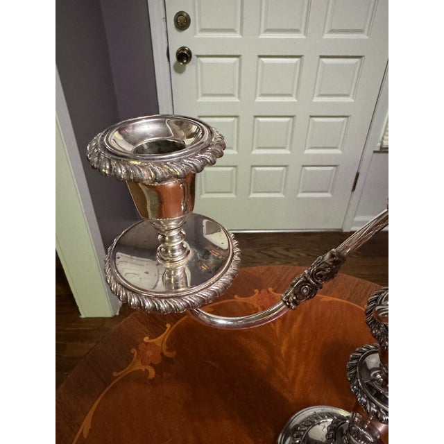 Silver Mid 20th Century Silver Plate Three Nozzle Candelabra. For Sale - Image 8 of 11