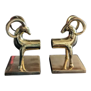Early 21st Century Art Deco Style Brass Gazelle Bookends - A Pair