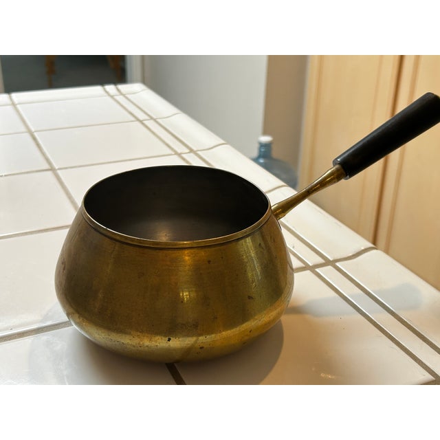 1950s 1950s Brass Saucepan With Long Black Handle, Mid Century For Sale - Image 5 of 5