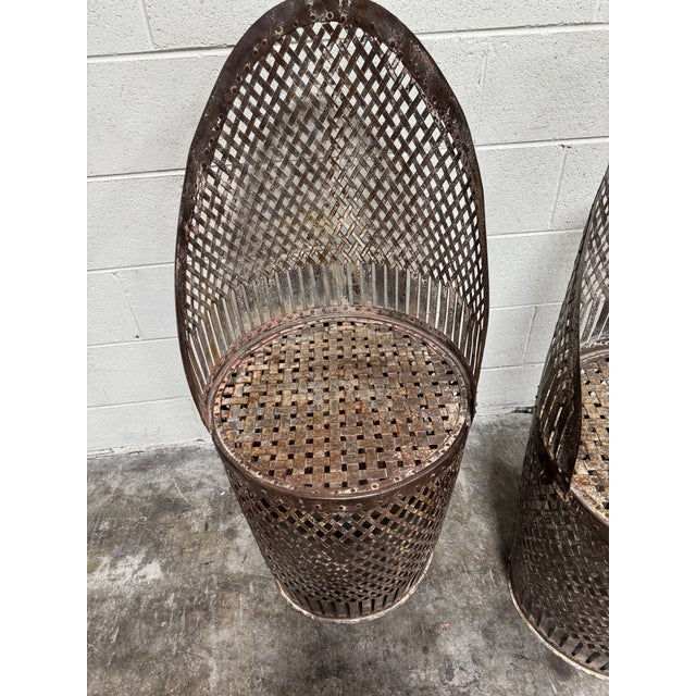 Metal Rustic Industrial Metal Outdoor Chairs - A Pair For Sale - Image 7 of 9