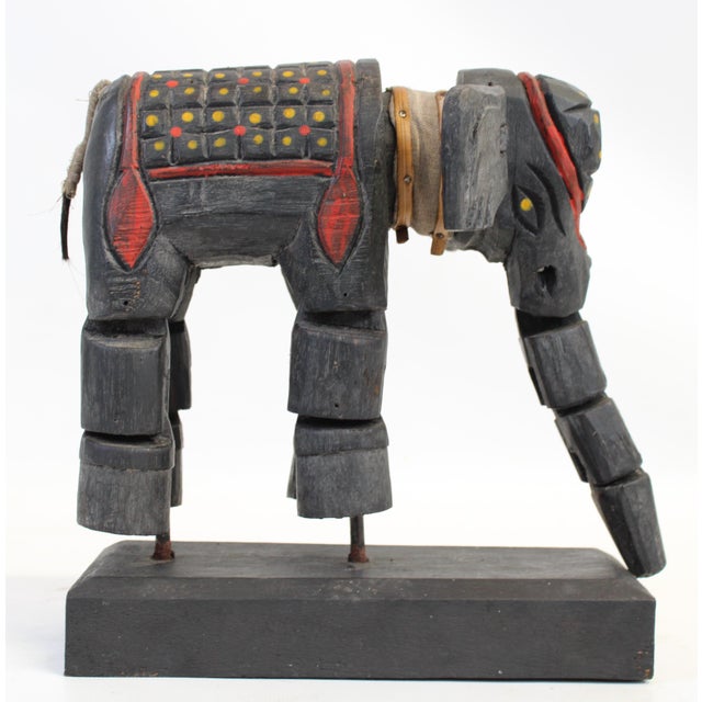 Folk Art Majestic Elephant Puppet Style in Blue For Sale - Image 3 of 11