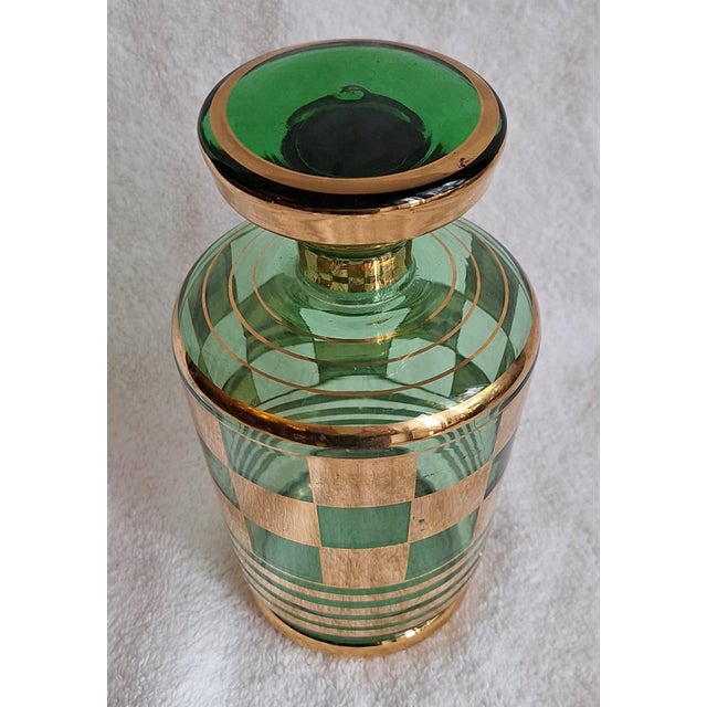 Belgian Art Deco Liqueur Carafe in Green Glass, 1930s, in Very Good conditions. Designed 1920 to 1949