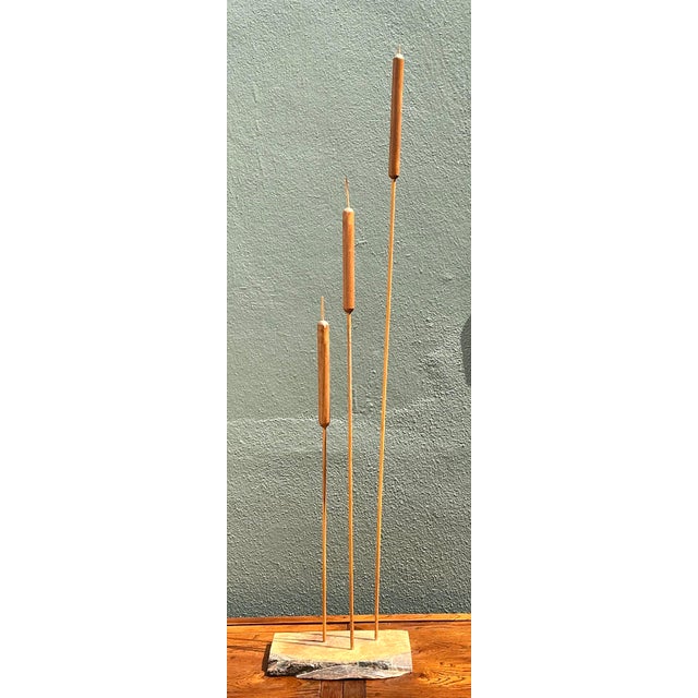 Late 20th Century Vintage Hand Carved Sculpture of Cattails For Sale - Image 5 of 12