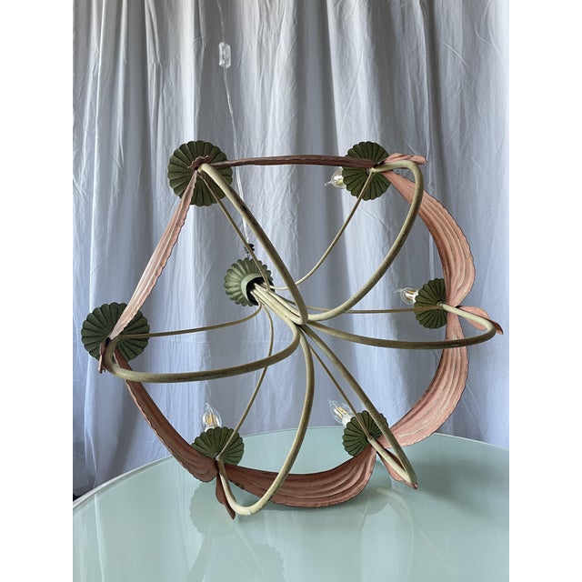 Six-Arm Chandelier in Enameled Sheet Metal, 1940s For Sale - Image 11 of 15