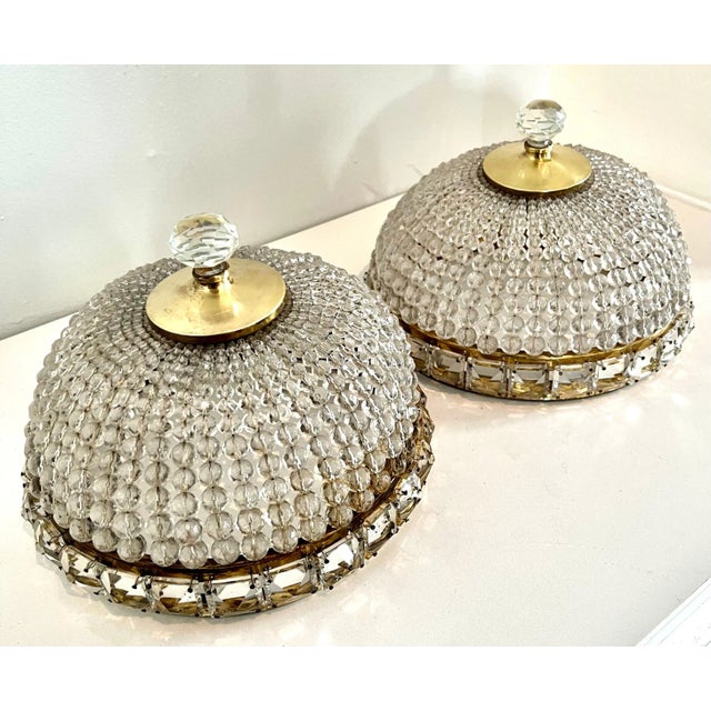 French Flushmount Beaded Crystal Chandeliers - A Pair For Sale In Los Angeles - Image 6 of 14