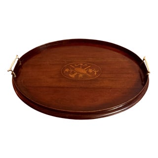 Antique Edwardian Oval Mahogany Inlaid Tea Tray, 1900s For Sale