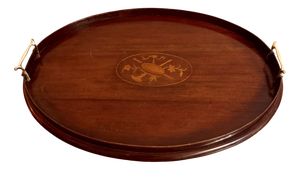 Antique Edwardian Oval Mahogany Inlaid Tea Tray, 1900s