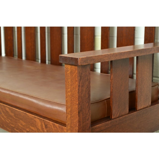 Brown Limbert Style Antique Mission Oak Arts & Crafts Settle Sofa, Circa 1910 For Sale - Image 8 of 11