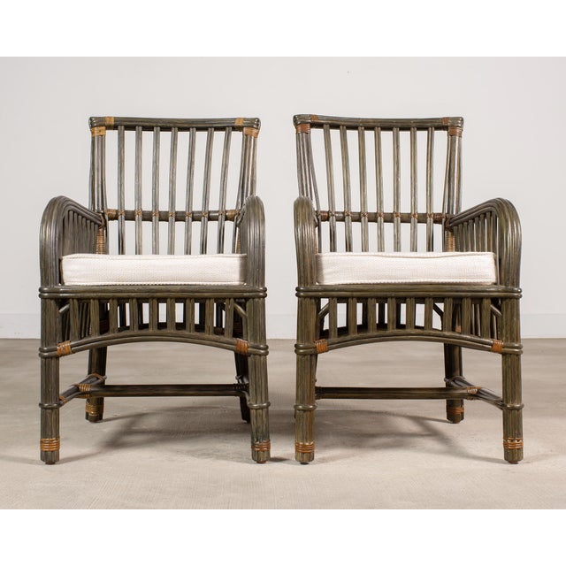 Contemporary Pair Bielecky Brothers Organic Modern Rattan Dining Armchairs For Sale - Image 3 of 18