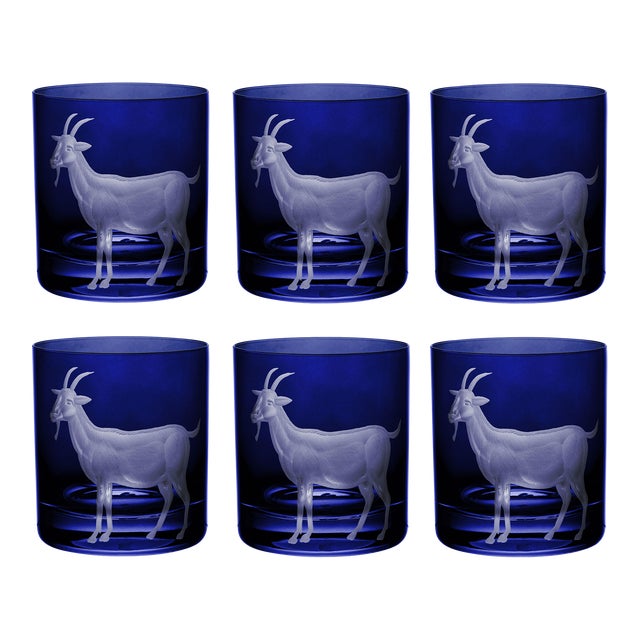 ARTEL Barnyard Collection Goat Double Old Fashioned Glasses in Ink, Set of 6 For Sale