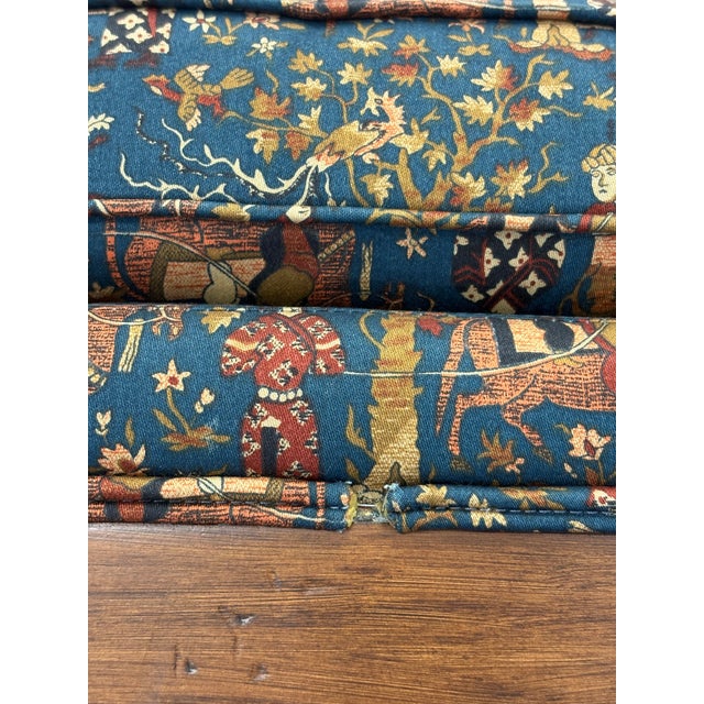 Vintage Upholstered Waverly Fabric "Persia" Ottoman With Turned Wooden Legs For Sale - Image 9 of 12