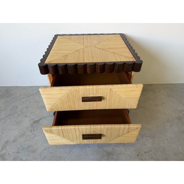 1990s John Hutton for Donghia Scallop Mahogany & Rush Cane Nightstand For Sale - Image 5 of 12