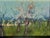 A charming early 20th century European landscape depicting a flowering orchard in spring, painted with expressive, heavily...
