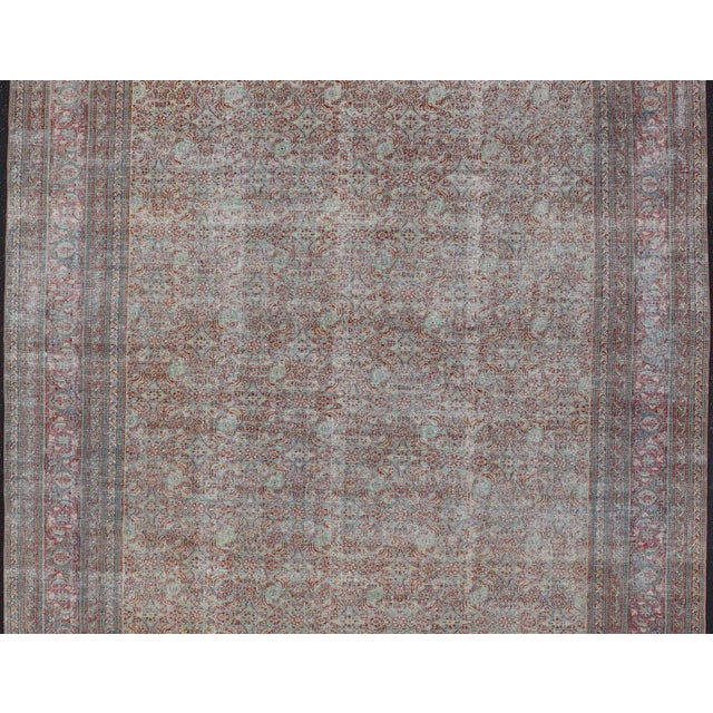 Tan Early 20th Century Antique Persian Khorassan Rug With All-Over Floral Design in Red and Blue For Sale - Image 8 of 12