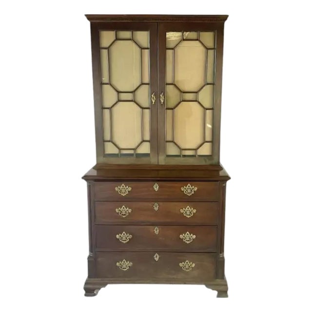 American Chippendale Mahogany China Cabinet Bookcase For Sale