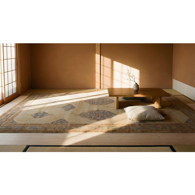 Ecru Extraordinary Tan-Camel Background With Medallion Design Antique Persian Serab Rug For Sale - Image 8 of 9