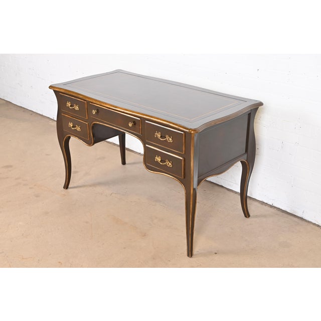 Bodart French Provincial Louis XV Mahogany and Gold Gilt Leather Top Bureau Plat Desk, Circa