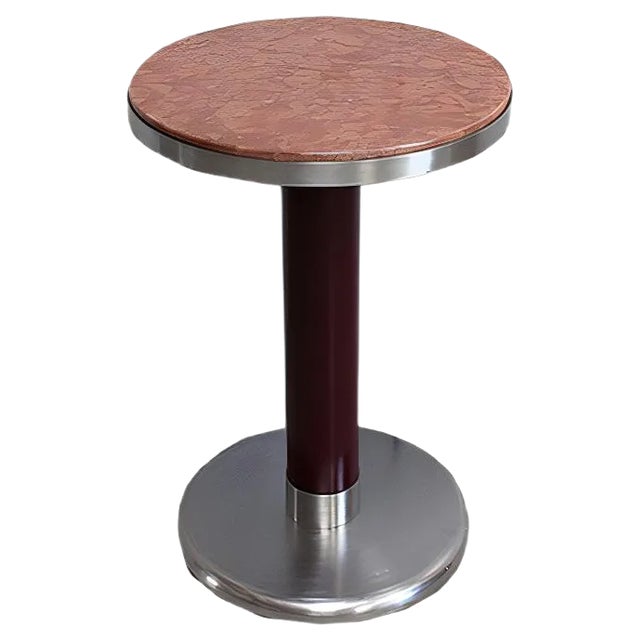 Small Circular Brushed Stainless Steel Pedestal Table, 1920s For Sale