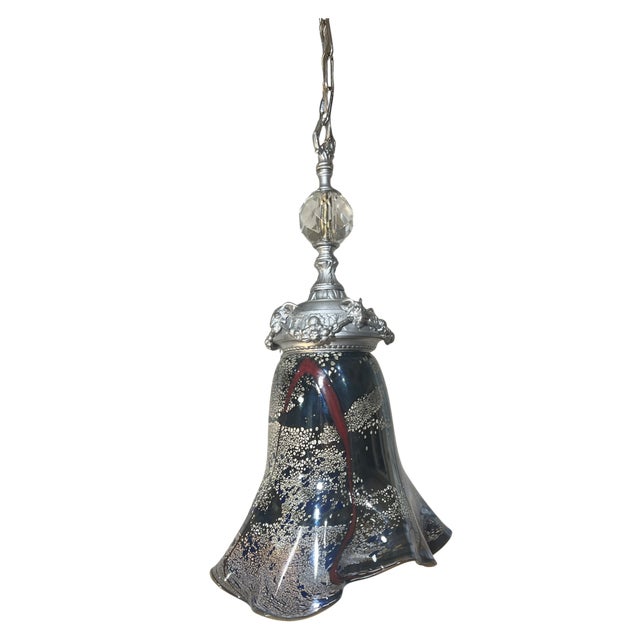 Antique Silver Tone Sculptural Med Goat Head & Abstract Art Glass Pendant Light For Sale - Image 9 of 18