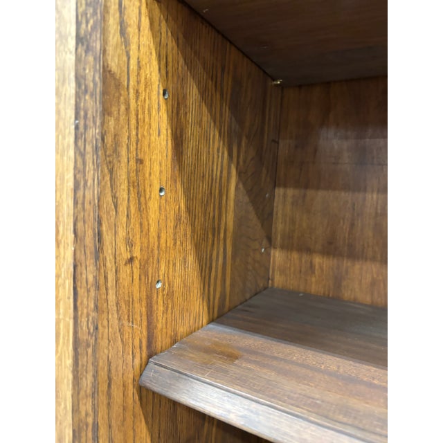 Antique Victorian or Arts and Crafts Style Golden Oak Display Cabinet Bookcase For Sale - Image 14 of 16