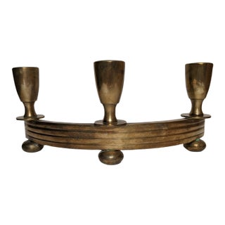 Vintage Brass Curved 3-Taper Candelabra For Sale