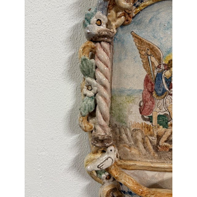 Ceramic Holy Water Stoup of St. Michael the Archangel, 1960 For Sale - Image 7 of 13