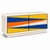 striking postmodern dresser featuring a glossy cream frame and bold, colorful drawer faces. Saturated blue, golden yellow,...