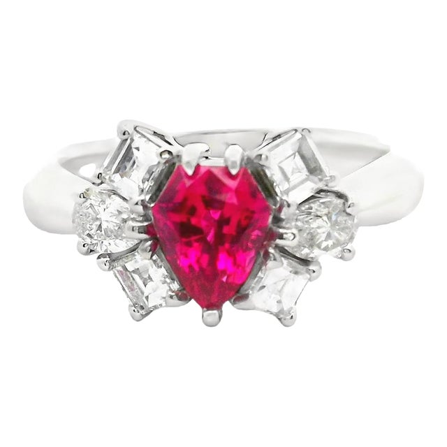 1.03 Carat Shield-Cut Ruby Diamond Platinum Ring, Gia Certified Size 6.5 For Sale