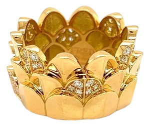 Fred of Paris Une Ile d'Or Diamond 18k Yellow Gold Crown Band Ring - Size 6.75
