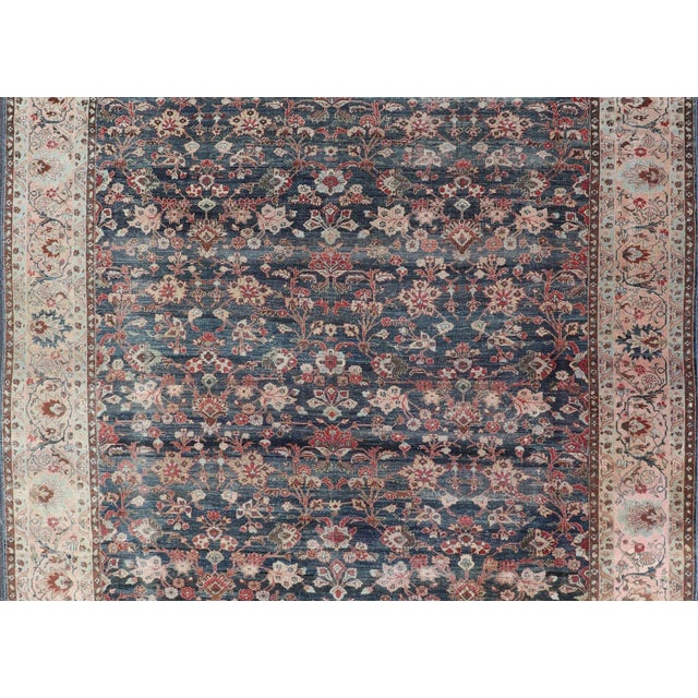 Antique Persian Tabriz Rug With Allover Botanical Design in Blue 9'0 X 11'5 For Sale - Image 12 of 16