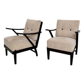Mid-Century Modern Lounge Chairs with Black Wooden Frame, 1950s, Set of 2 For Sale