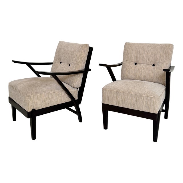 Mid-Century Modern Lounge Chairs with Black Wooden Frame, 1950s, Set of 2 For Sale