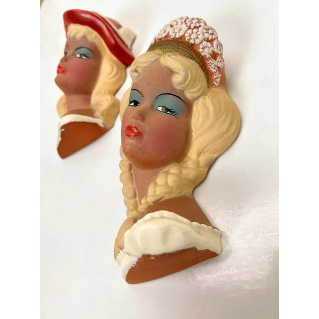 Vintage Ceramic Wall Masks of Young Women, 1960s, Set of 2 For Sale - Image 9 of 13