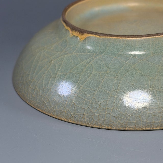 Antique Chinese Celadon Crackle‑Glaze Shallow Dish, Collectible Antique For Sale - Image 4 of 7