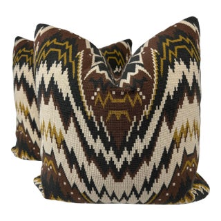 Schumacher "Tauride Epingle" in Brown 22" Pillows-a Pair For Sale